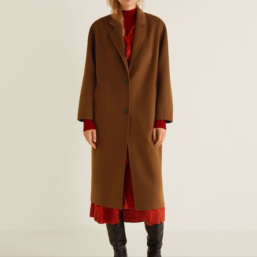 MANGO Wool Blend Handmade Abrigo Tempo Buttoned Oversized Midi Coat XXS XS